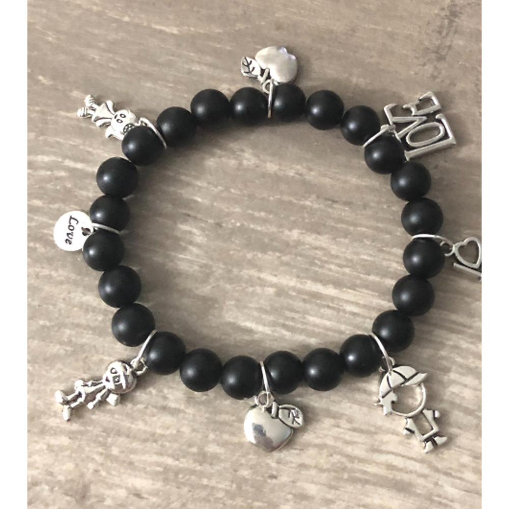 Teacher gifts handmade with charms and black beads one of a kind